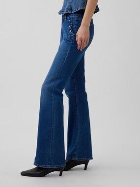 Gap Jeans Wide Leg Flair Button Pocket Detail Dark Wash SIZE 12